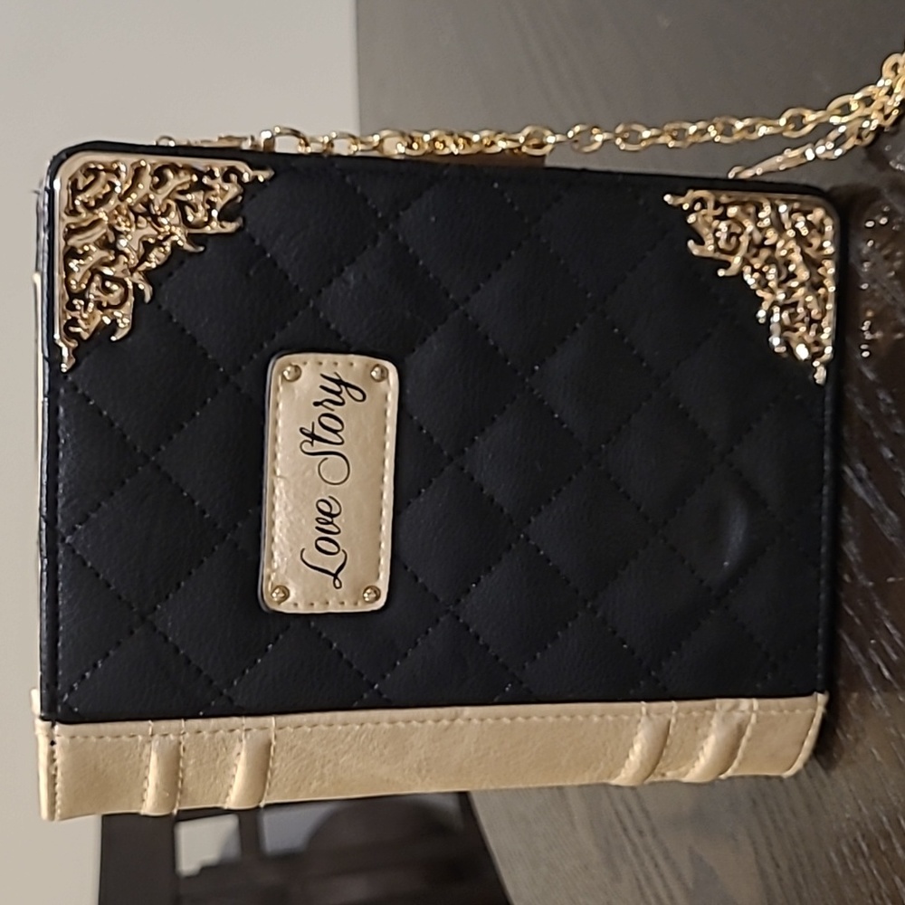 Black & Gold Love Story Book Purse - Looks like A Book Bag, Novel Clutch